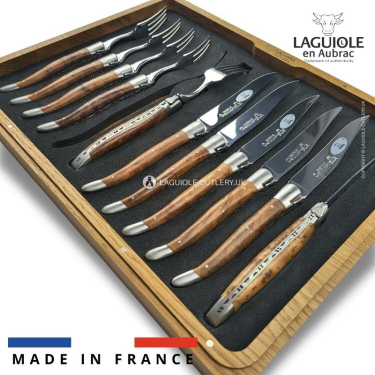 laguiole 12 piece flatware set thuya wood handles