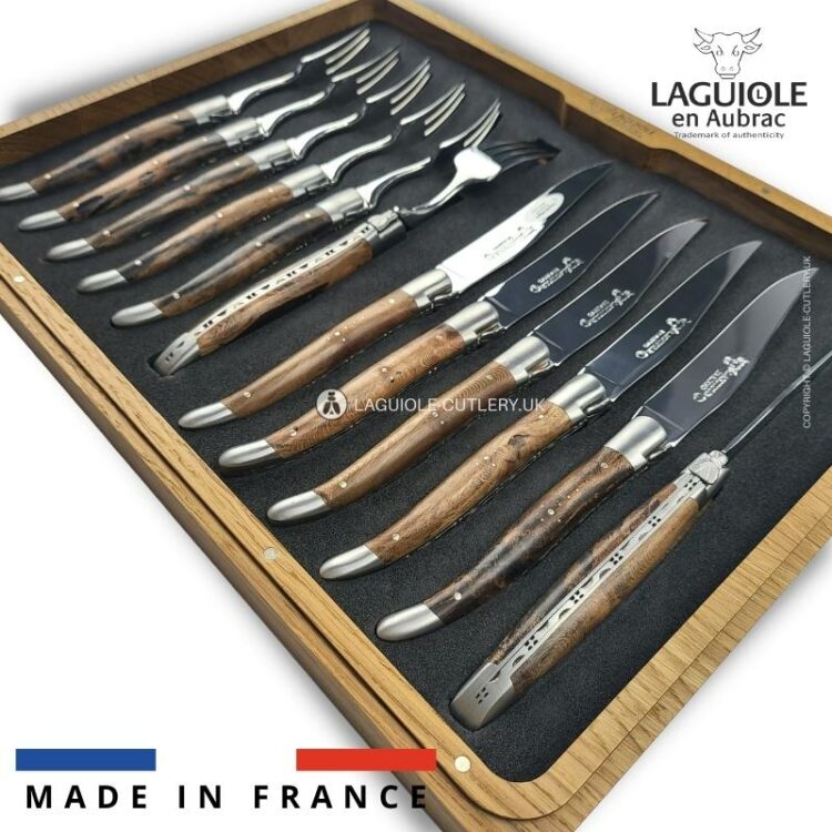 laguiole 12 piece flatware set vine stock wood handles