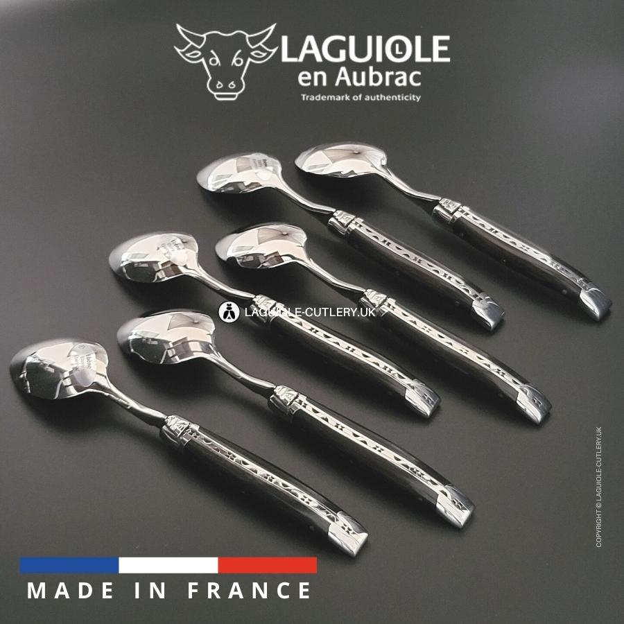 set of 6 laguiole dessert spoons ebony wood handles