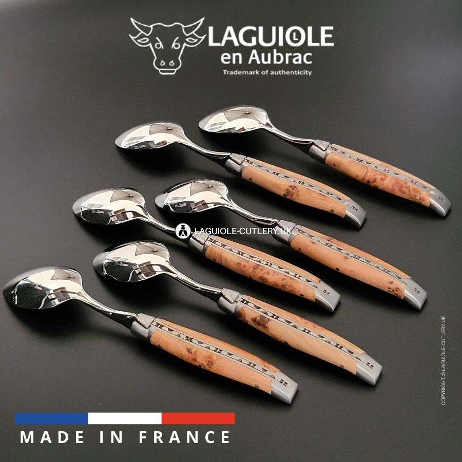 set of 6 laguiole dessert spoons juniper wood handles