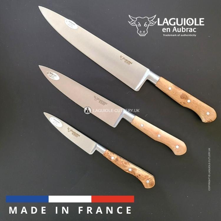 laguiole kitchen knives set of 3 juniper wood