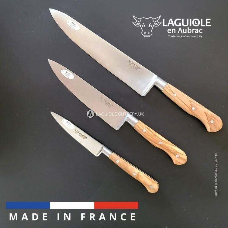 laguiole kitchen knives set of 3 olivewood