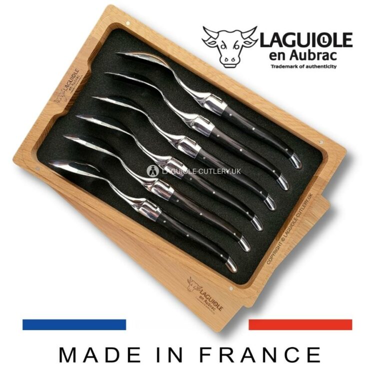 set of 6 laguiole soup spoons ebony wood handles