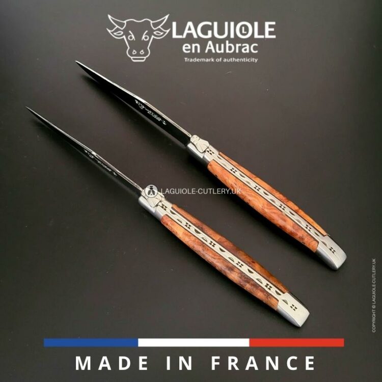 set of 2 laguiole steak knives thuya wood handles