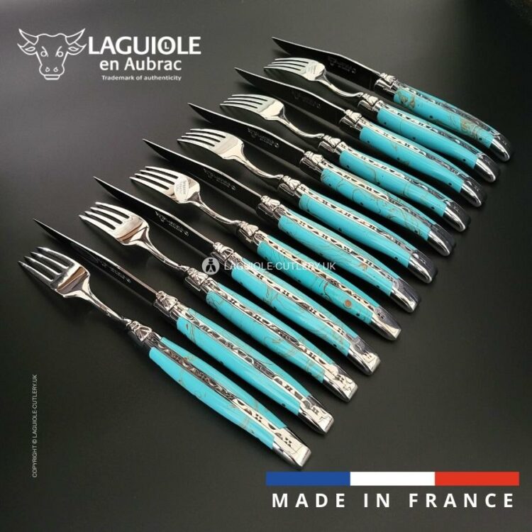 Laguiole 12-Piece Knife & Fork Set Turquoise - Malachite or Larimar