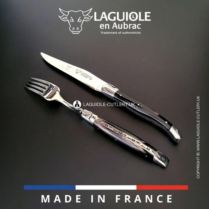 laguiole set of 1 knife and 1 fork buffalo horn