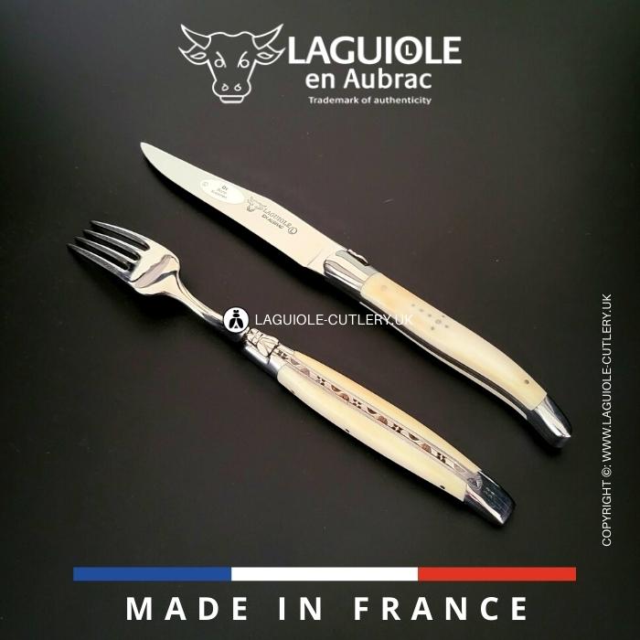 laguiole set of 1 knife and 1 fork cow bone
