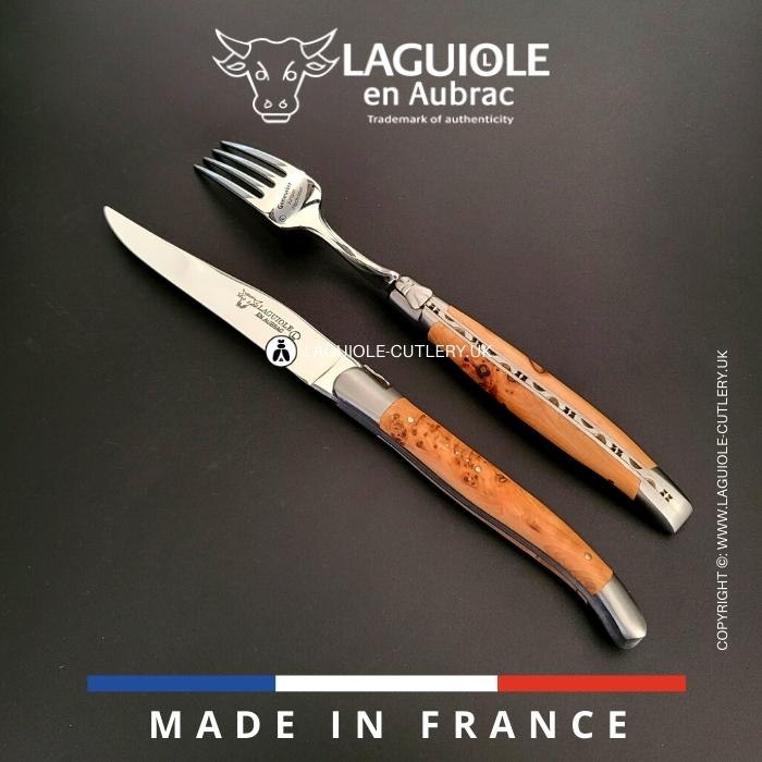 laguiole set of 1 knife and 1 fork juniper
