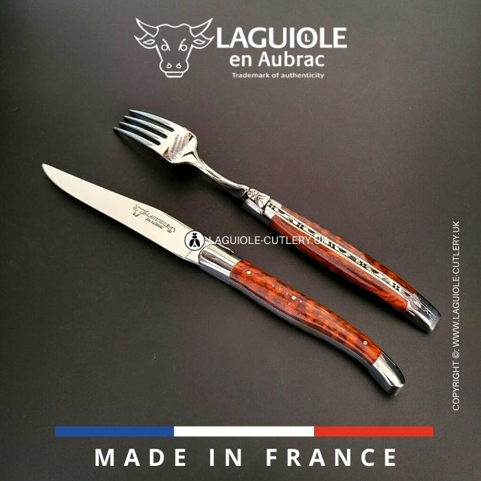 laguiole set of 1 knife and 1 fork snakewood
