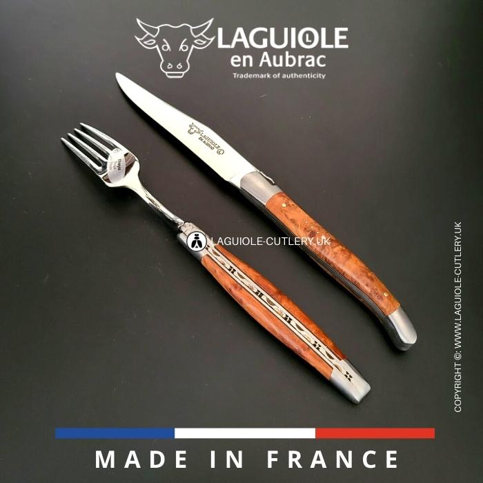 laguiole set of 1 knife and 1 fork thuya