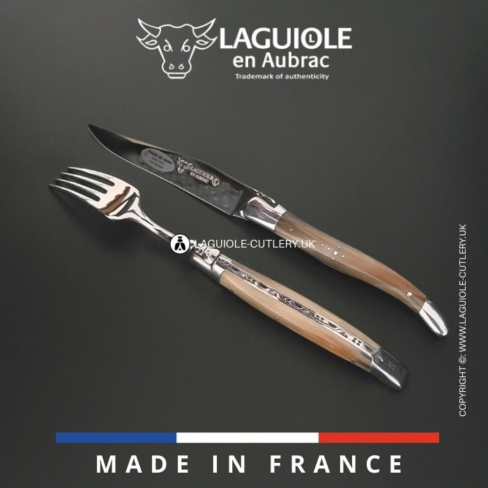laguiole set of 1 knife and 1 fork zebu horn tip