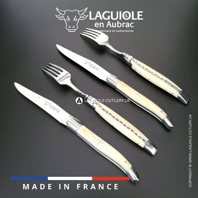 laguiole set of 2 knives and 2 forks cow bone