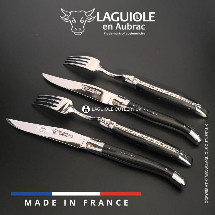 laguiole set of 2 knives and 2 forks ebony wood