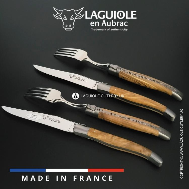 laguiole set of 2 knives and 2 forks olive wood