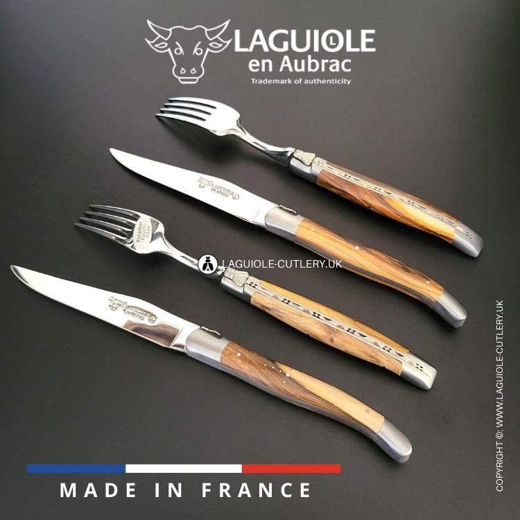 laguiole set of 2 knives and 2 forks pistachio wood