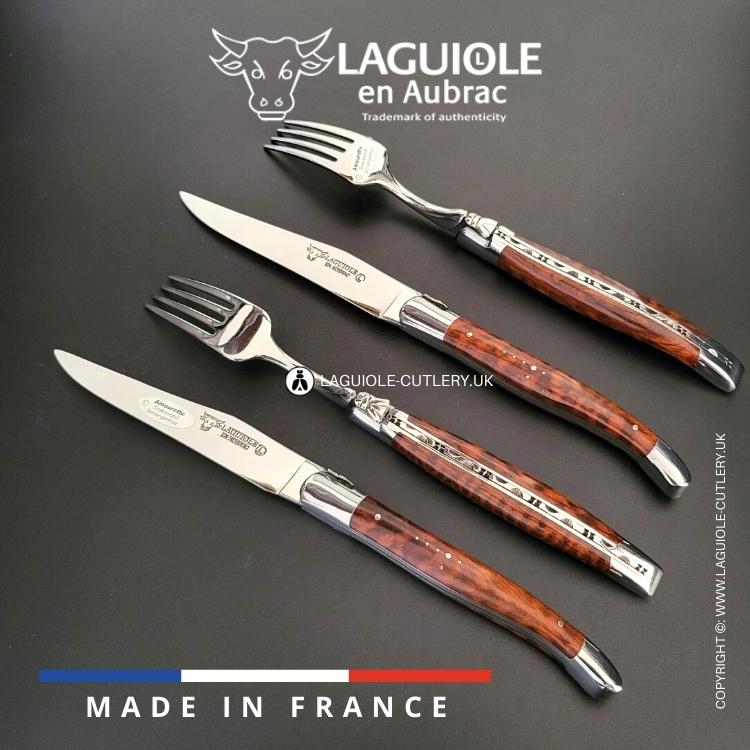 laguiole set of 2 knives and 2 forks snakewood