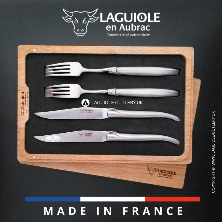 laguiole set of 2 knives and 2 forks stainless steel satin