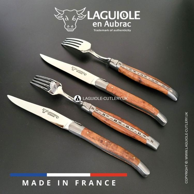 laguiole set of 2 knives and 2 forks thuya wood