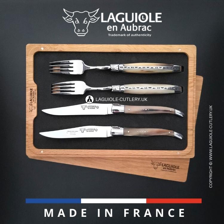 laguiole set of 2 knives and 2 forks zebu horn tip