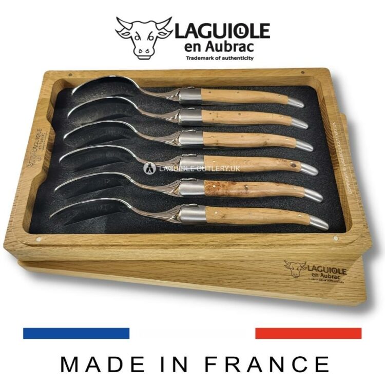 set of 6 laguiole soup spoons juniper wood handles