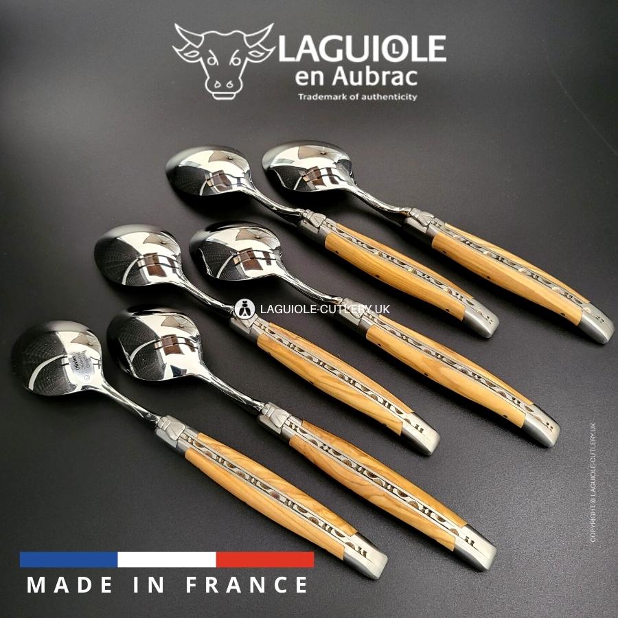 set of 6 laguiole soup spoons olivewood handles