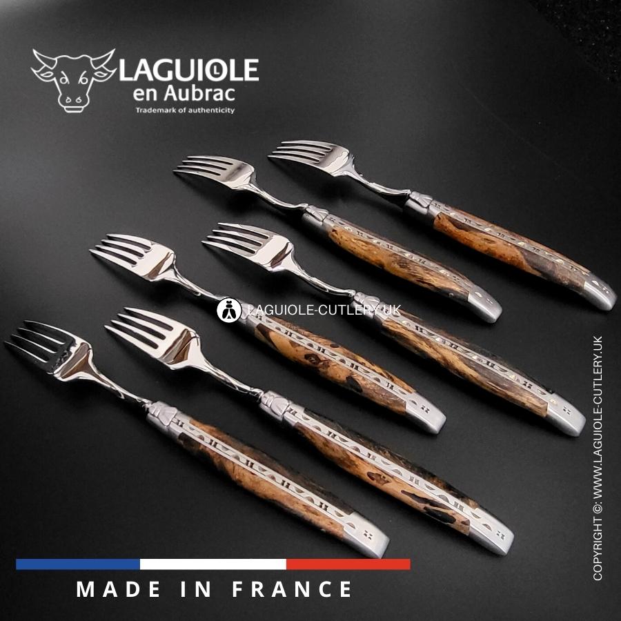 laguiole table forks set grapevine wood