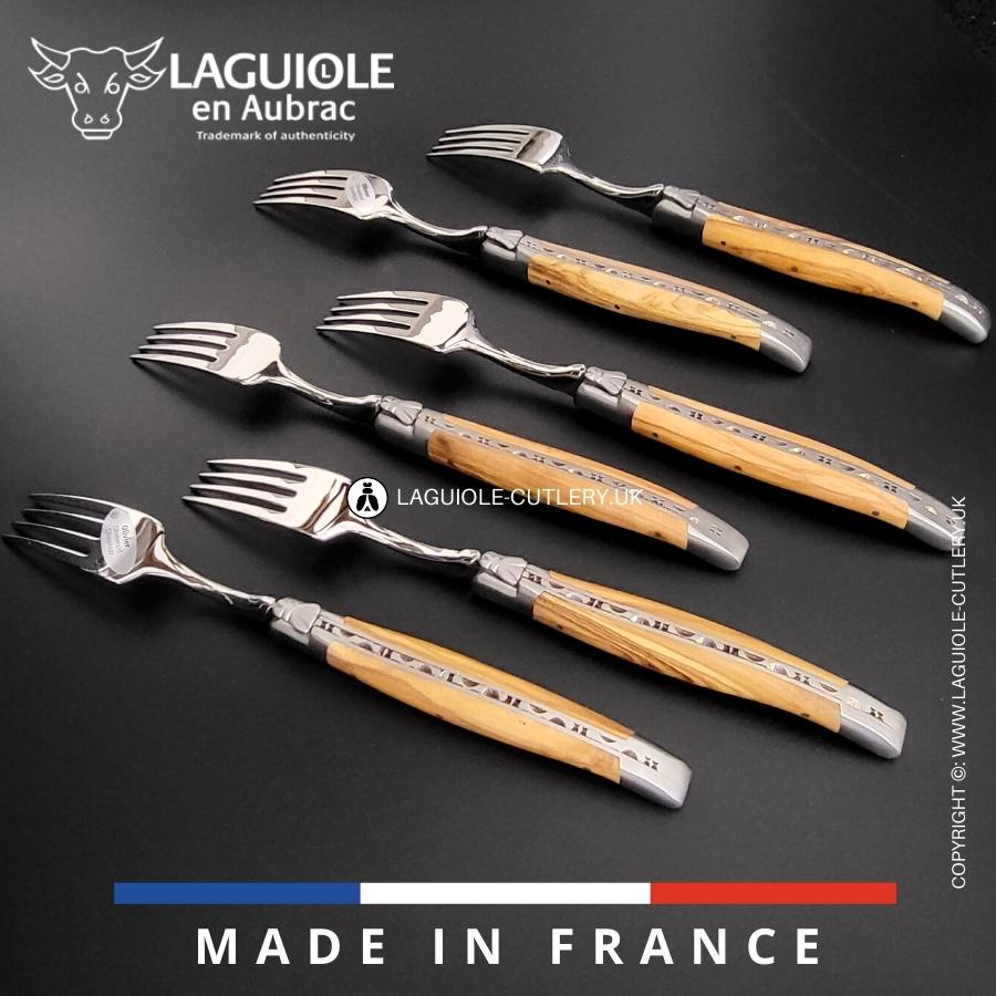 laguiole table forks set of 6 olive wood