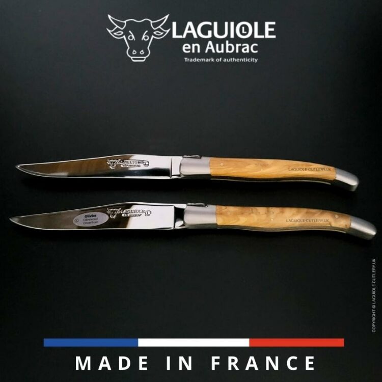 set of 2 laguiole steak knives olivewood handles