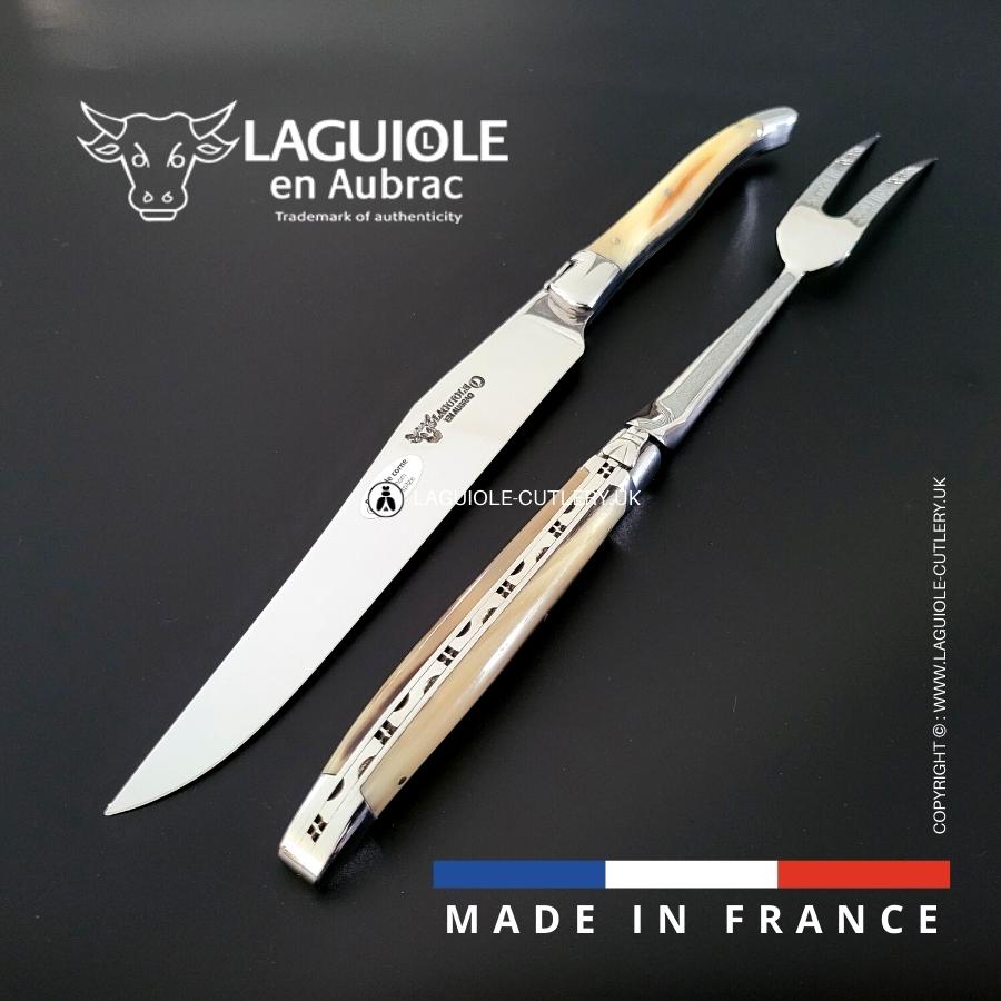 original carving set laguiole zebu horn tip handle