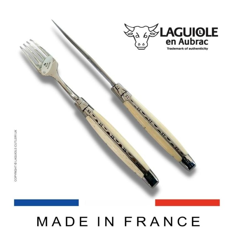 set of 1 laguiole steak knife and 1 fork cattle bone