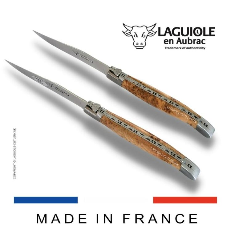set of 2 laguiole steak knives juniper wood handles
