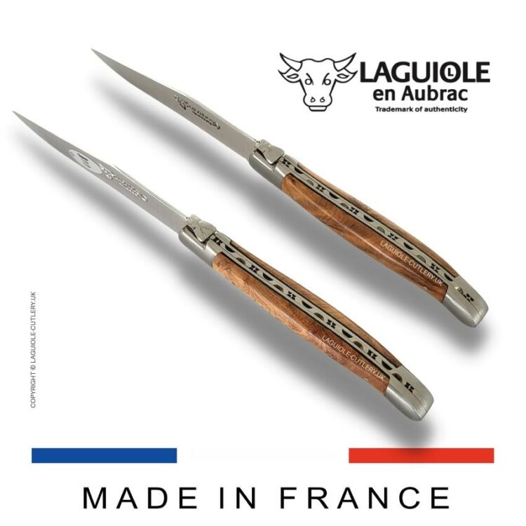 set of 2 laguiole steak knives thuya wood handles