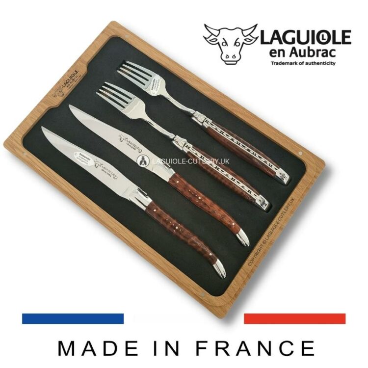 set of 2 laguiole steak knives and 2 forks snakewood