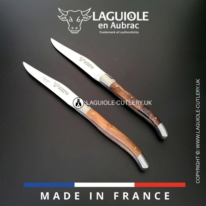 set of 2 laguiole en aubrac steak knives with grapevine wood handles
