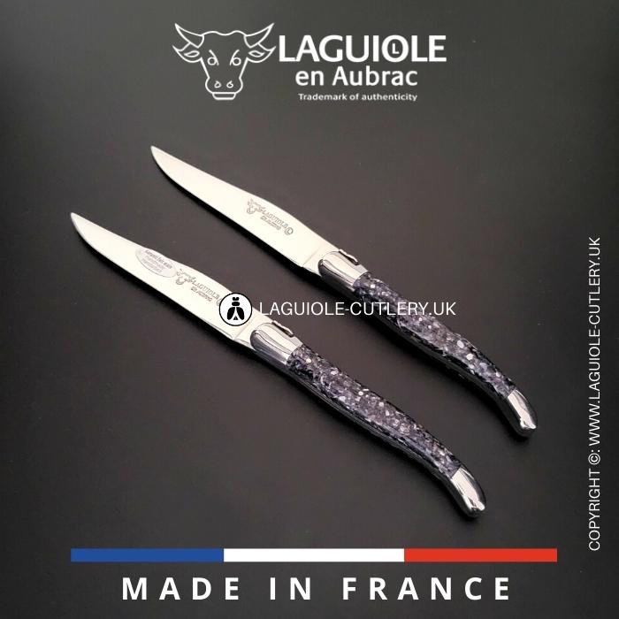 set of 2 laguiole en aubrac steak knives with mussel shells handles
