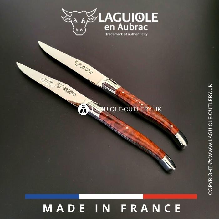 set of 2 laguiole en aubrac steak knives with snakewood handles