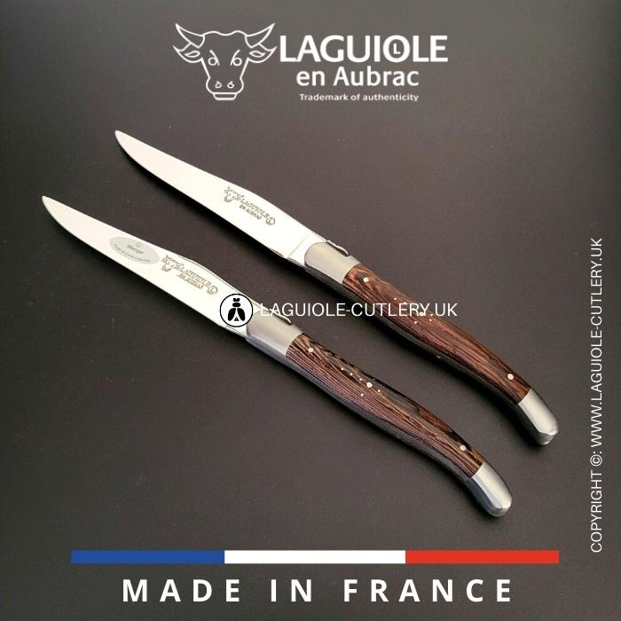 set of 2 laguiole en aubrac steak knives with wenge wood handles