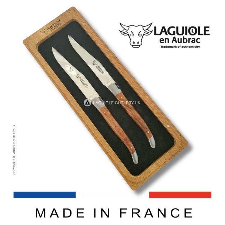 set of 2 laguiole steak knives thuya wood handles
