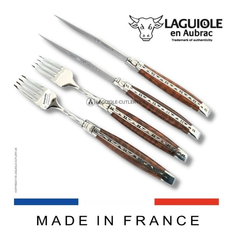 set of 2 laguiole steak knives and 2 forks snakewood