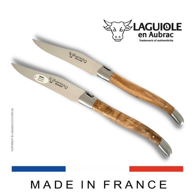 set of 2 laguiole steak knives olivewood handles