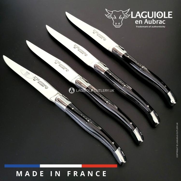 set of 4 laguiole en aubrac steak knives with buffalo horn handles