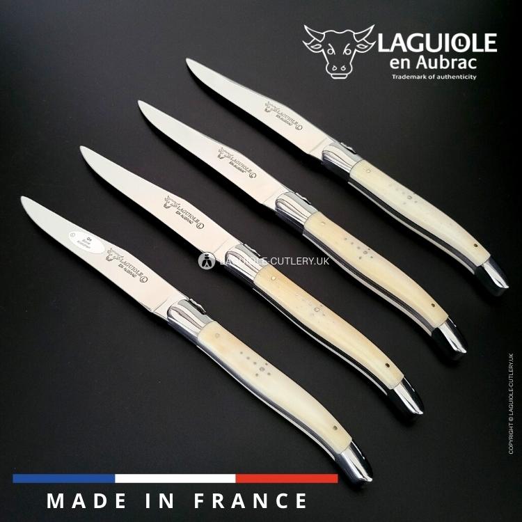 set of 4 laguiole en aubrac steak knives with cow bone handles