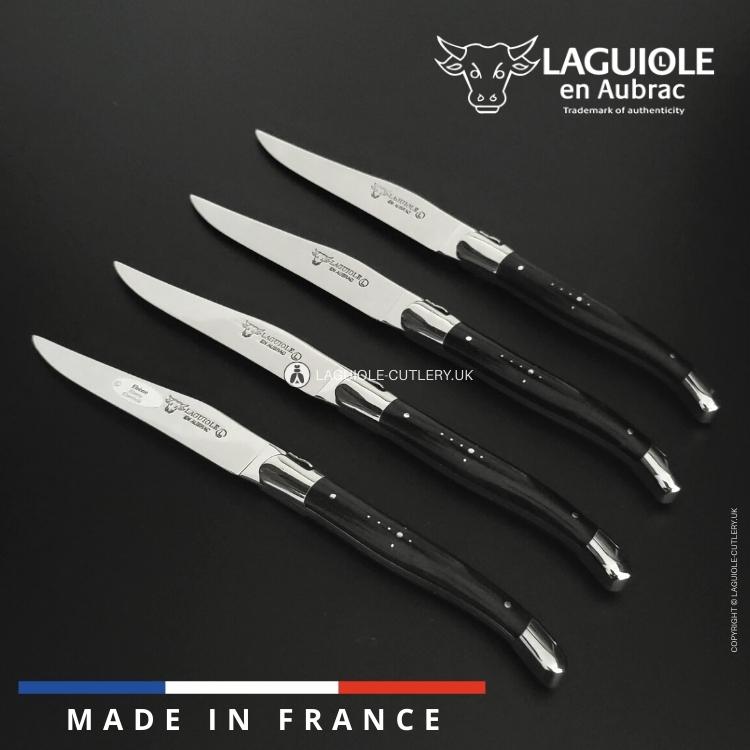 set of 4 laguiole en aubrac steak knives with ebony wood handles
