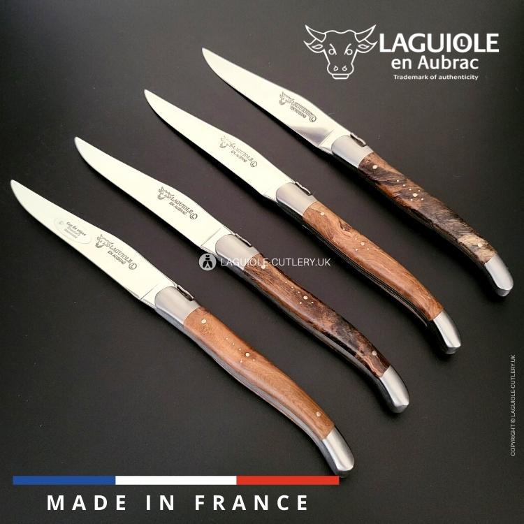 set of 4 laguiole en aubrac steak knives with grapevine wood handles