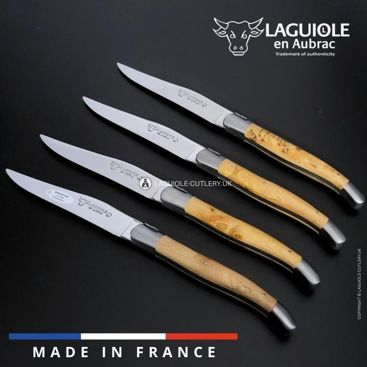 set of 4 laguiole en aubrac steak knives with juniper wood handles