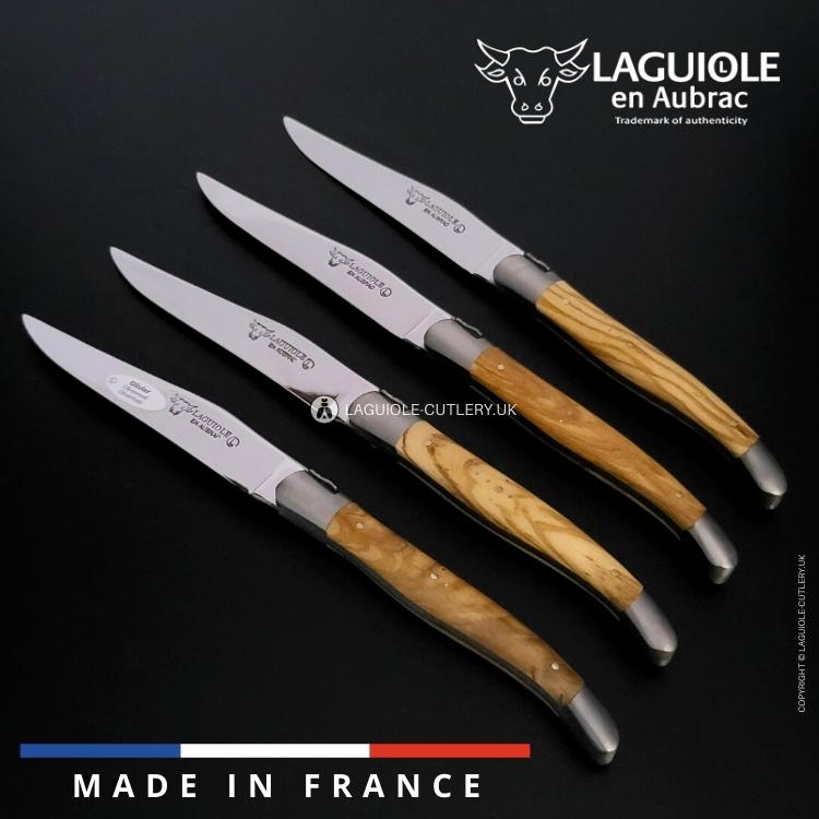 set of 4 laguiole en aubrac steak knives with olive wood handles