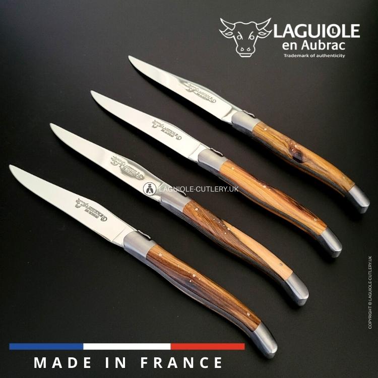 set of 4 laguiole en aubrac steak knives with pistachio wood handles