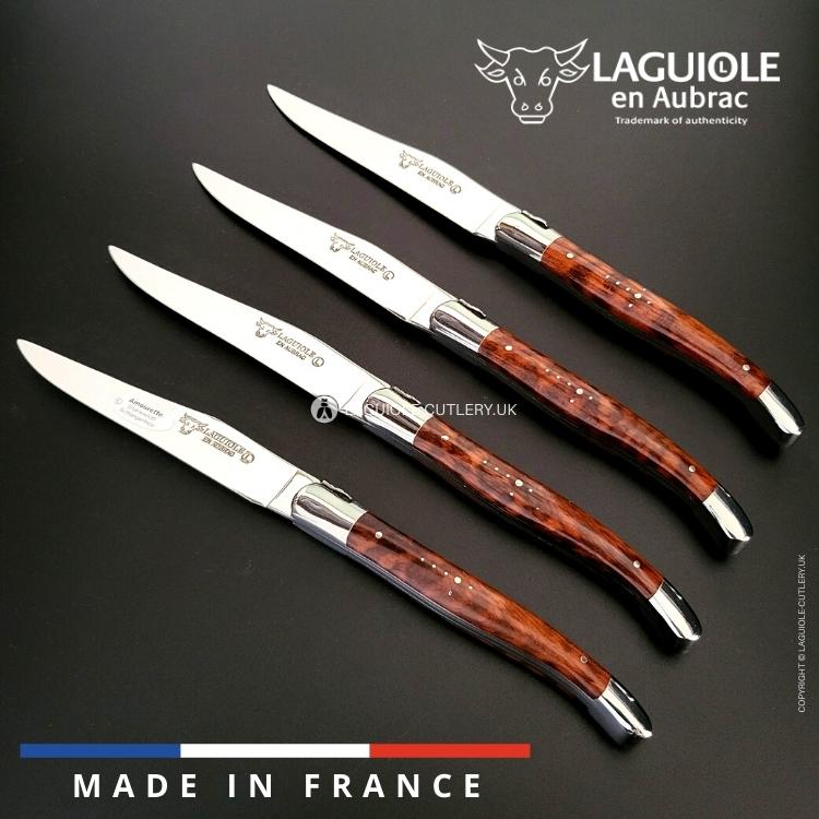 set of 4 laguiole en aubrac steak knives with snakewood handles