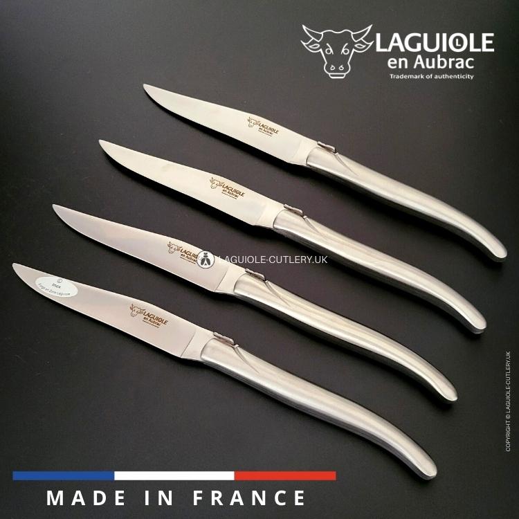 set of 4 laguiole en aubrac steak knives with stainless steel satin handles