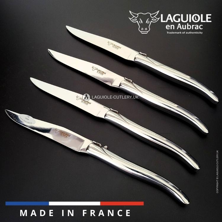 set of 4 laguiole en aubrac steak knives with stainless steel shiny handles